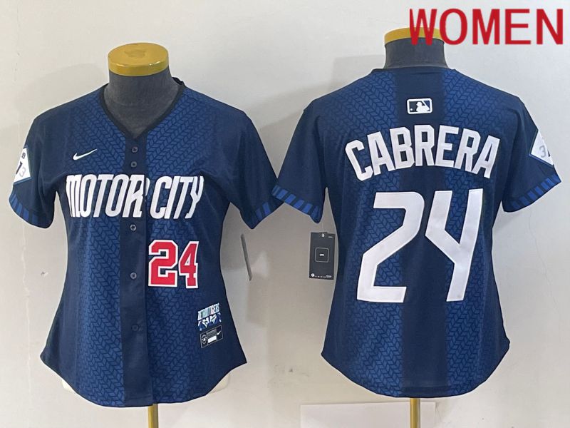 Women Detroit Tigers #24 Cabrera Blue City Edition Nike 2024 MLB Jersey style 2